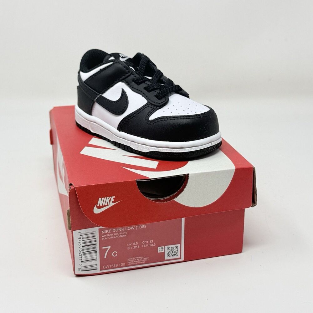 Nike Dunk Low TDE Sneakers Baby Toddler Size 7 C Black White Leather Slip On